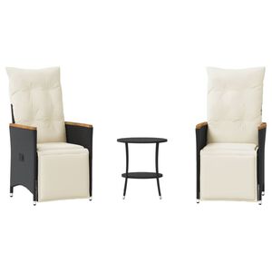 vidaXL Ensemble de bistro 3 pcs avec coussins noir r&eacute;sine tress&eacute;e