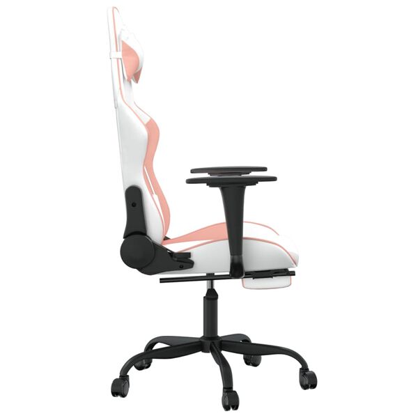 vidaXL Chaise de jeu avec repose-pied Blanc et rose Similicuir