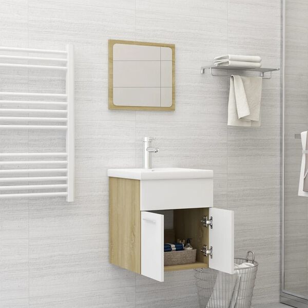 vidaXL Ensemble de meubles de bain Blanc et ch&ecirc;ne sonoma Agglom&eacute;r&eacute;