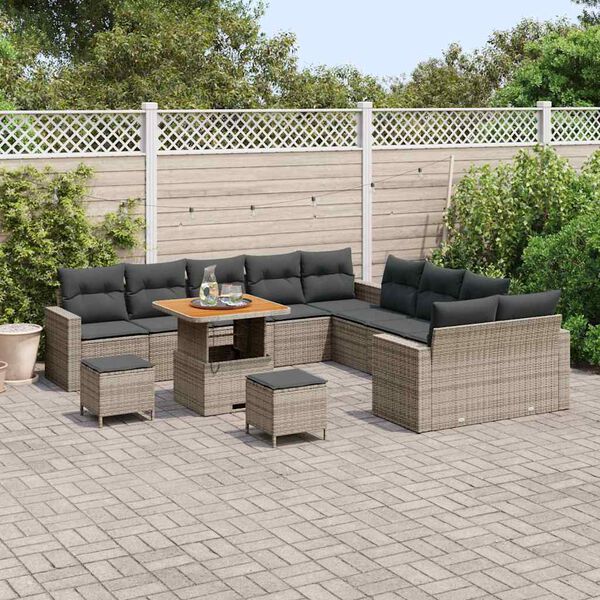 vidaXL Ensemble de canap&eacute; de jardin avec coussin 17 pcs Gris polyrotin