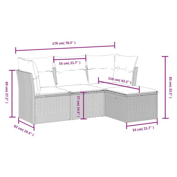 vidaXL Salon de jardin 4 pcs avec coussins gris r&eacute;sine tress&eacute;e