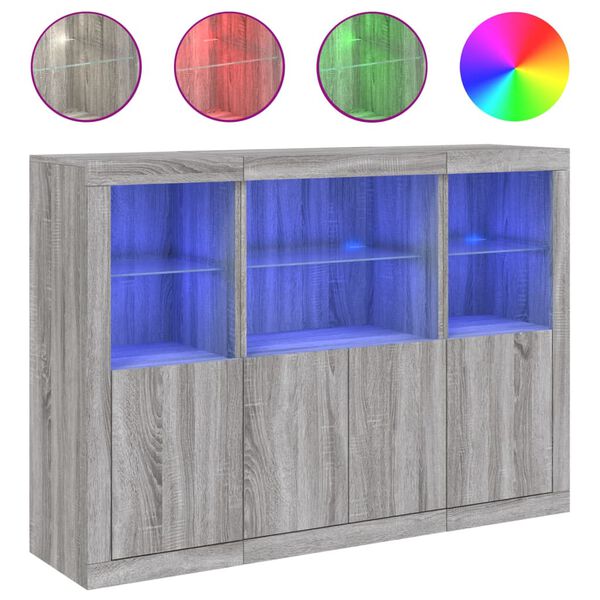 vidaXL Buffets avec lumi&egrave;res LED 3 pcs sonoma gris bois d'ing&eacute;nierie