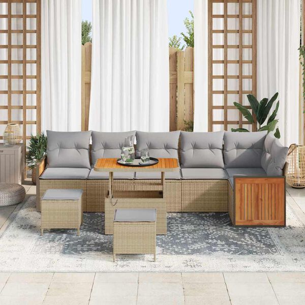 vidaXL Ensemble de canap&eacute; de jardin 9 pcs Beige et gris clair