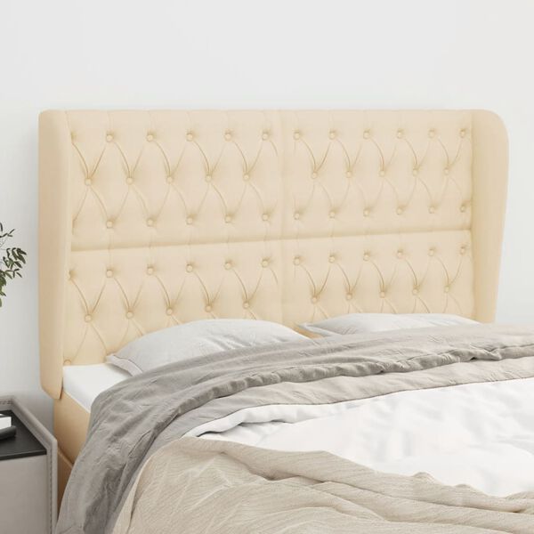 vidaXL T&ecirc;te de lit avec oreilles Cr&egrave;me 163x23x118/128 cm Tissu