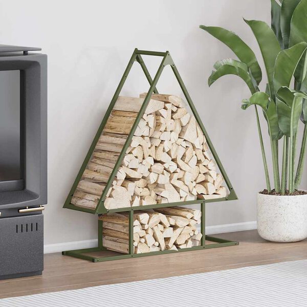 vidaXL Portant de bois chauffage vert olive 80x25x90 cm