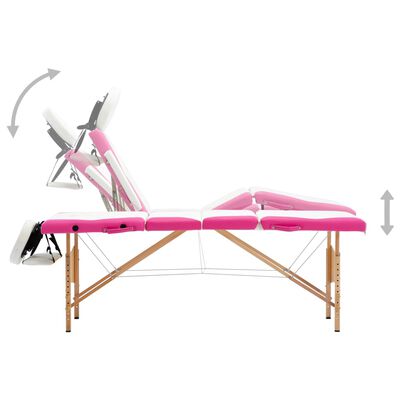 vidaXL Table de massage pliable 4 zones Bois Blanc et rose