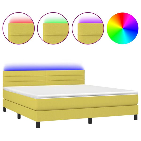 vidaXL Sommier &agrave; lattes de lit avec matelas LED Vert 160x200 cm Tissu