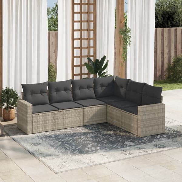 vidaXL Salon de jardin 6 pcs avec coussins gris clair r&eacute;sine tress&eacute;e