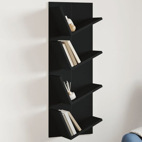vidaXL Biblioth&egrave;que murale 4 niveaux noir 33x16x90 cm