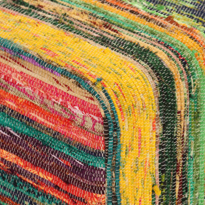 vidaXL Banc multicolore 160 cm tissu chindi et bois de manguier massif