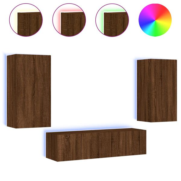 vidaXL Unit&eacute;s murales TV avec LED 4 pcs ch&ecirc;ne marron bois d'ing&eacute;nierie