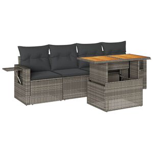 vidaXL Salon de jardin 5 pcs avec coussins gris r&eacute;sine tress&eacute;e