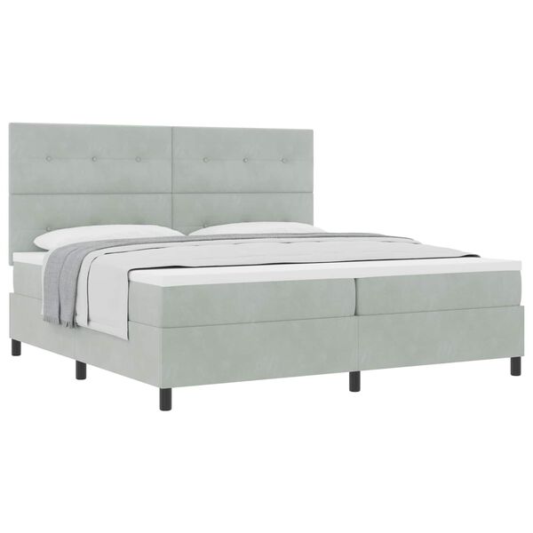vidaXL Lit &agrave; ressorts avec matelas Gris clair 200 x 200 cm tissu