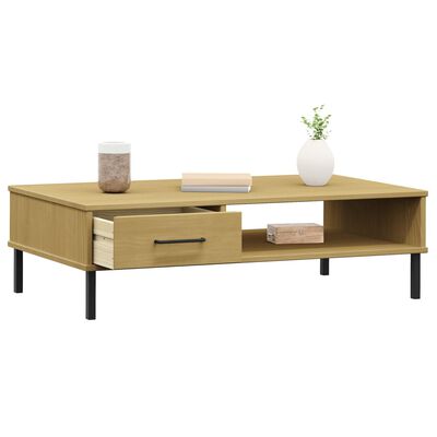 vidaXL Table basse avec pieds en métal Marron Bois pin massif OSLO