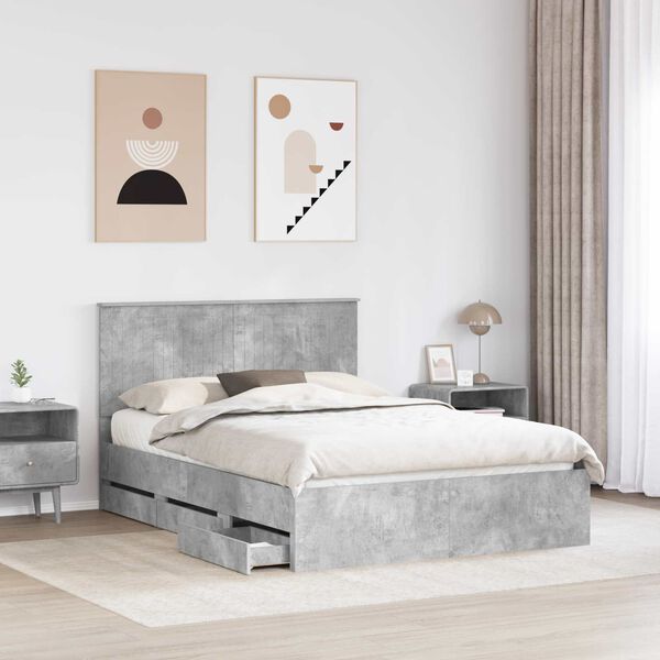 vidaXL Cadre de lit Gris b&eacute;ton 135 x 190 cm Bois Ing&eacute;nierie