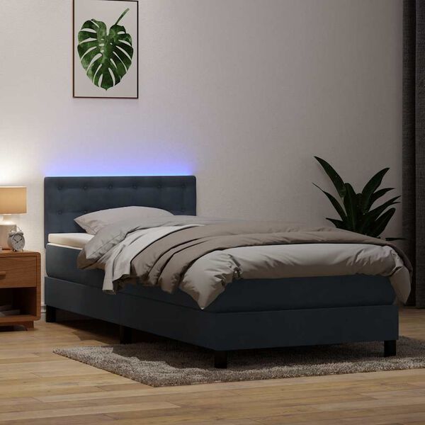 vidaXL Sommier &agrave; lattes de lit et matelas et LED gris fonc&eacute; 80x210 cm velours