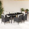 vidaXL Ensemble &agrave; manger de jardin coussins 7pcs Noir R&eacute;sine tress&eacute;e
