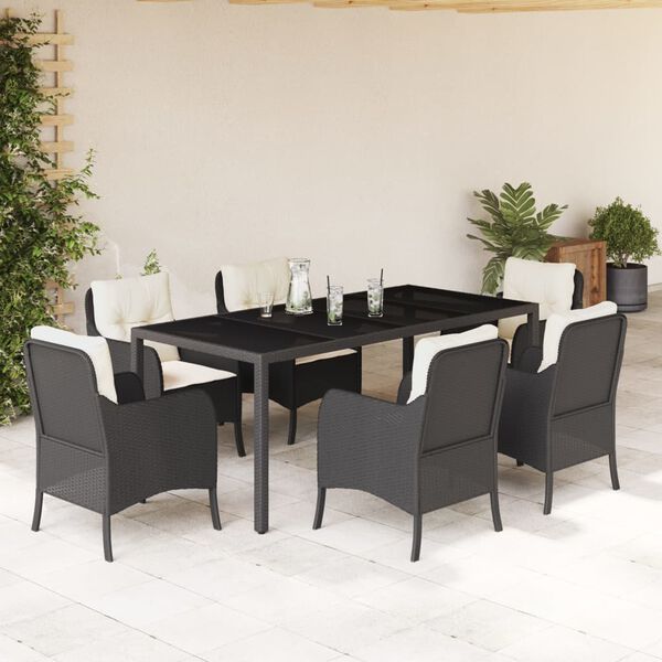 vidaXL Ensemble &agrave; manger de jardin coussins 7pcs Noir R&eacute;sine tress&eacute;e