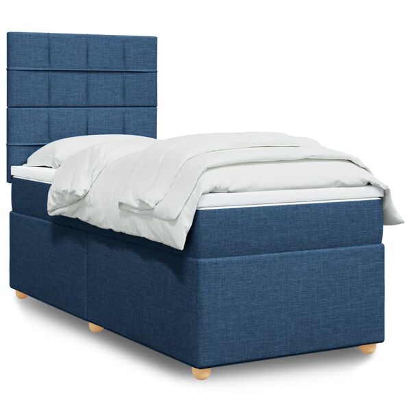 vidaXL Sommier &agrave; lattes de lit avec matelas Bleu 90x200 cm Tissu