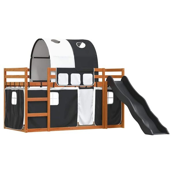 vidaXL Lit superpos&eacute; sans matelas avec toboggan blanc noir 90x200 cm