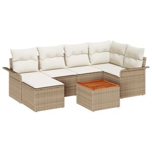 vidaXL Ensemble de canap&eacute; de jardin 7 pcs Beige et cr&egrave;me polyrotin