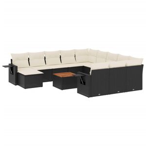 vidaXL Salon de jardin avec coussins 13 pcs noir r&eacute;sine tress&eacute;e
