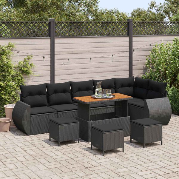 vidaXL Ensemble de canap&eacute; de jardin 10 pcs Noir Poly Rattan