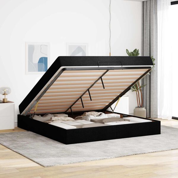 vidaXL Cadre de lit avec matelas avec matelas 2 pcs Noir tissu