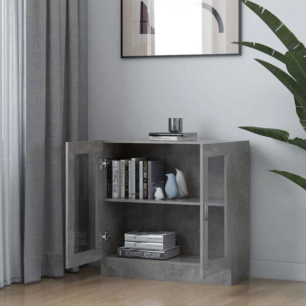 vidaXL Armoire à vitrine Gris béton 82,5x30,5x80 cm Bois d'ingénierie