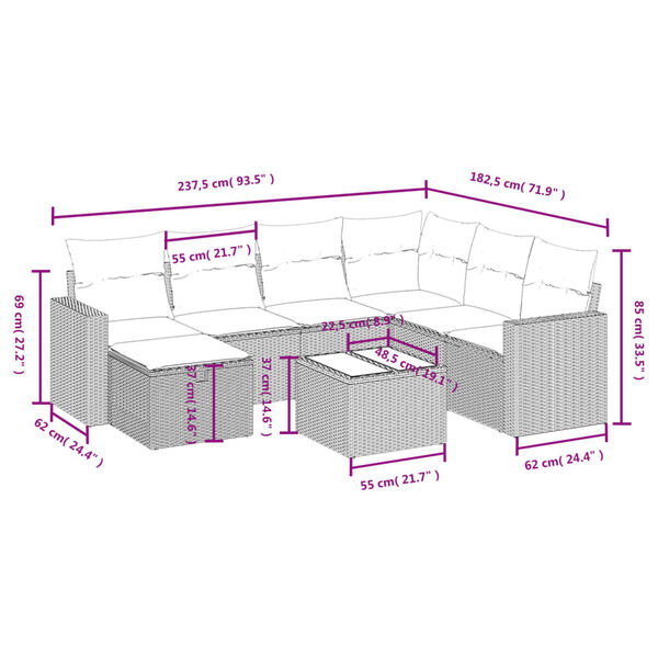 vidaXL Salon de jardin 8 pcs avec coussins noir r&eacute;sine tress&eacute;e
