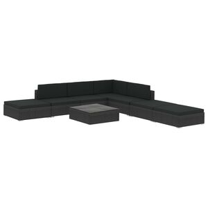 vidaXL Salon de jardin 8 pcs avec coussins r&eacute;sine tress&eacute;e noir