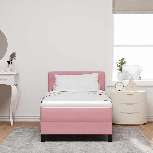 vidaXL Lit &agrave; ressort LED avec matelas Rose 90 x 190 cm Velours