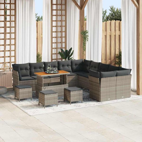 vidaXL Ensemble de canap&eacute; de jardin avec coussin 14 pcs Gris polyrotin