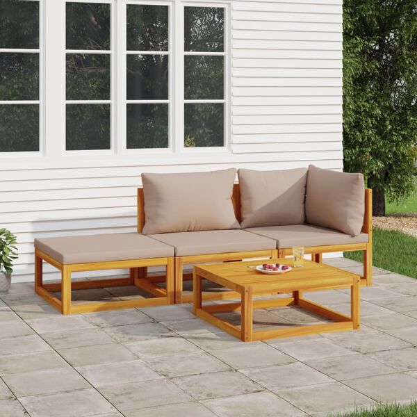 vidaXL Salon de jardin 4 pcs avec coussins taupe bois massif