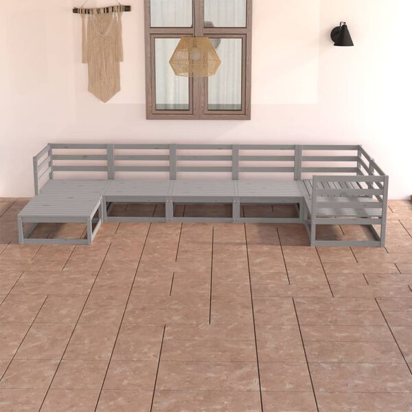 vidaXL Salon de jardin 7 pcs gris bois de pin massif