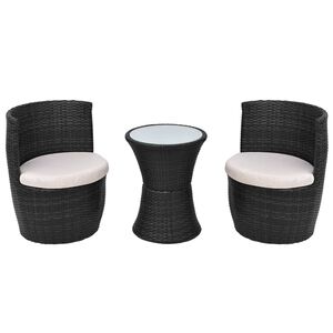 vidaXL Mobilier de bistro 3 pcs avec coussins R&eacute;sine tress&eacute;e Noir