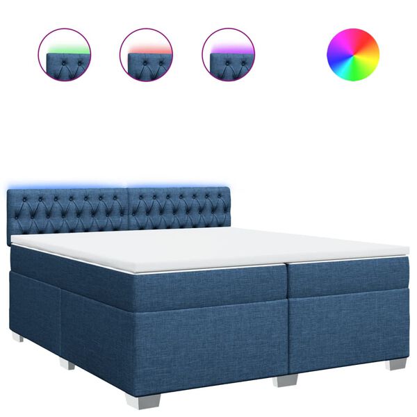 vidaXL Sommier &agrave; lattes de lit avec matelas Bleu 200x200 cm Tissu