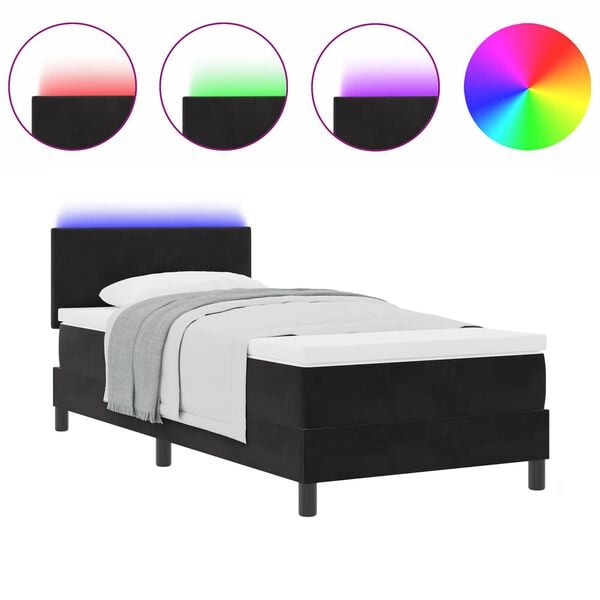 vidaXL Lit &agrave; ressort LED avec matelas Noir 90 x 190 cm Velours