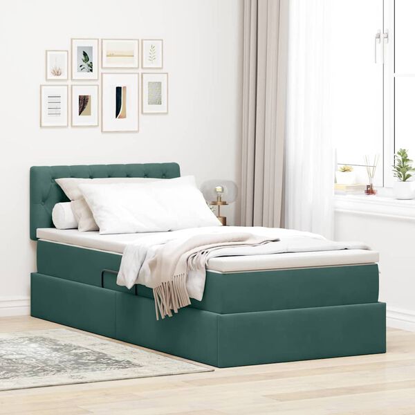 vidaXL Lit avec rangement et LED Vert fonc&eacute; 100 x 200 cm Velours