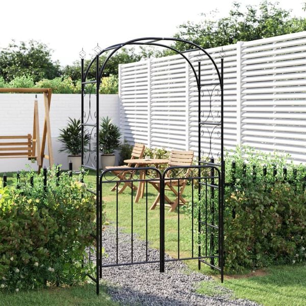 vidaXL Arche de jardin avec portail noir 108x45x235 cm acier