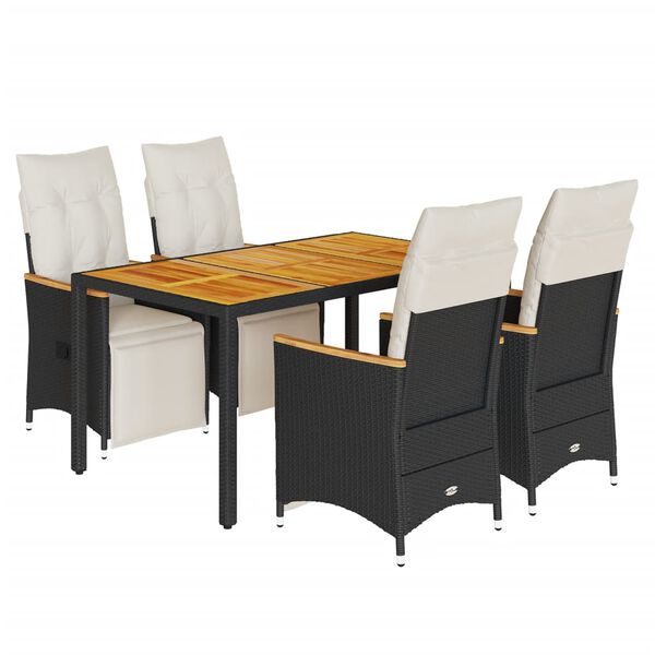 vidaXL Ensemble de bistro de jardin 5 pcs coussins noir poly rotin