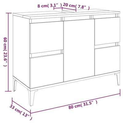 vidaXL Meuble d'évier noir 80x33x60 cm bois d'ingénierie