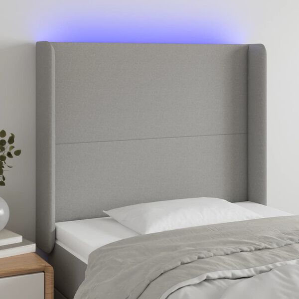 vidaXL Tête de lit à LED Gris clair 93x16x118/128 cm Tissu