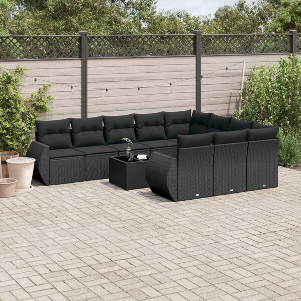 vidaXL Salon de jardin 11 pcs avec coussins noir r&eacute;sine tress&eacute;e