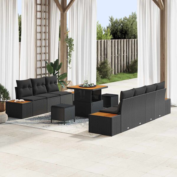 vidaXL Ensemble de canap&eacute; de jardin 10 pcs Noir Poly rotin
