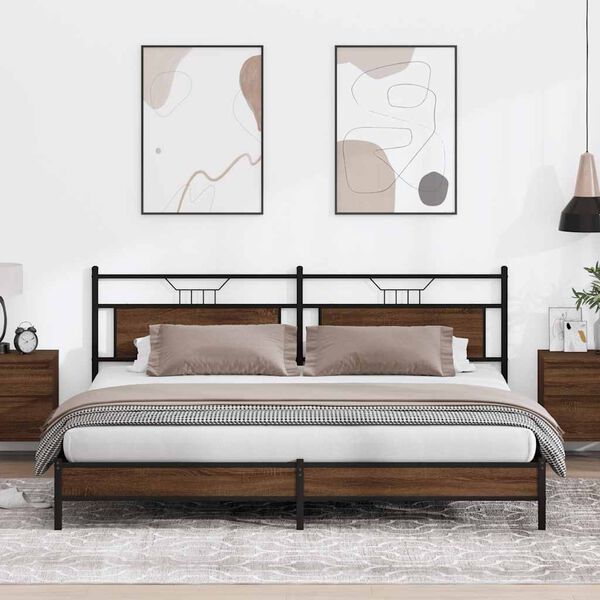 vidaXL Cadre de lit en m&eacute;tal sans matelas ch&ecirc;ne marron 193x201 cm
