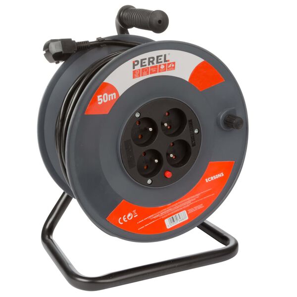 Perel Enrouleur de c&acirc;ble 50 m 4 prises