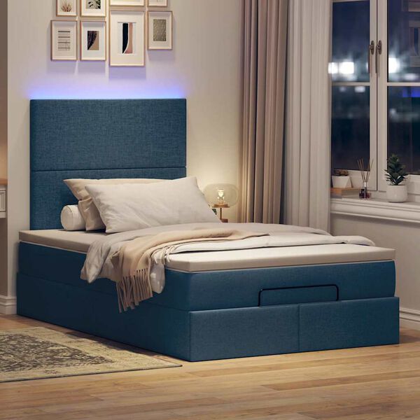 vidaXL Cadre de lit ottoman avec matelas bleu 120x190 cm tissu