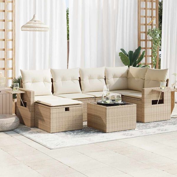 vidaXL Salon de jardin avec coussins 6 pcs beige résine tressée