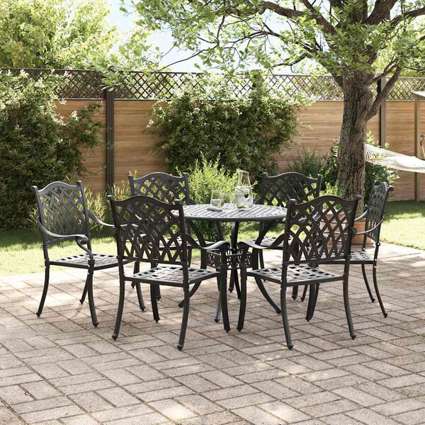 vidaXL Ensemble de salle &agrave; manger pour jardin 7 pcs Noir